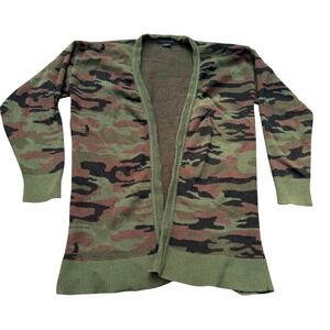 Sanctuary Camo Open Front Cardigan Sweater Womens Size 10 100% Cotton Knit